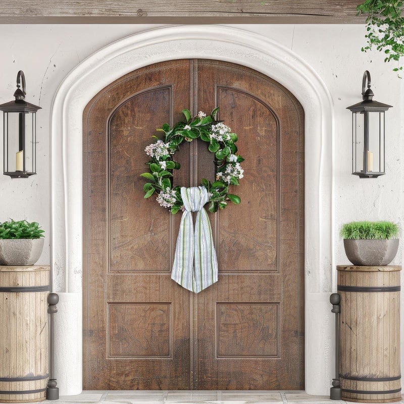 Ftuuo Wreath Sash for Front Door Colorful Seersucker Wreath Satin Sash Burlap Garland Ribbon Accessories for Wreath Yard Doorway Indoor Outdoor Bow Bridal Shower Home Decor,5.1 x 54.3 - Image 3