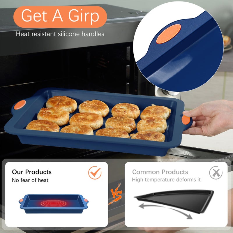 To encounter Silicone Baking Pans Set, 4 Pieces Nonstick Bakeware Set with Baking Pans, Baking Sheets, Cookie Sheets, Cake Pan with Grips and Metal Reinforced Frame More Strength, Navy Blue - Image 3