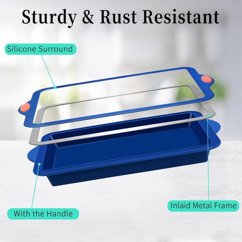 To encounter Silicone Baking Pans Set, 4 Pieces Nonstick Bakeware Set with Baking Pans, Baking Sheets, Cookie Sheets, Cake Pan with Grips and Metal Reinforced Frame More Strength, Navy Blue - Image 2