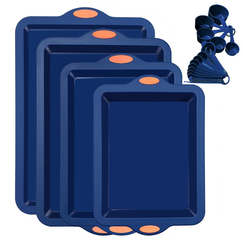 To encounter Silicone Baking Pans Set, 4 Pieces Nonstick Bakeware Set with Baking Pans, Baking Sheets, Cookie Sheets, Cake Pan with Grips and Metal Reinforced Frame More Strength, Navy Blue - Image 1