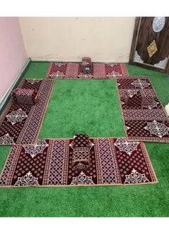 Traditional 8-Piece Floor Seating Set, Ideal for Travel, Outdoor Trips, and Garden Use. The set includes 4 mats measuring 5x80x180 cm for camping and floor seating, along with 4 cushions. This seating set features beautiful patterns, double stitching, 20mm padding, and a water-resistant Tanzanian fabric bottom. The set comes with a sturdy backrest, made of heavy 8mm square tubes with 1mm thickness.