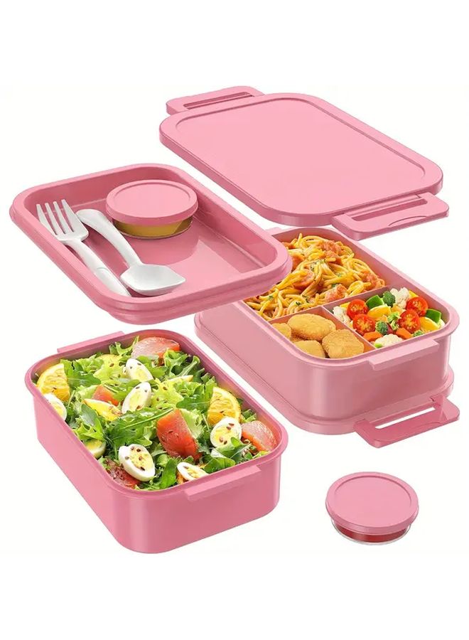 Large 66oz Blue Leakproof Stackable Bento Box With Utensils Microwave Safe For Work - Image 5