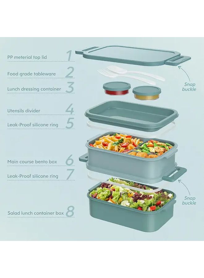 Large 66oz Blue Leakproof Stackable Bento Box With Utensils Microwave Safe For Work - Image 4