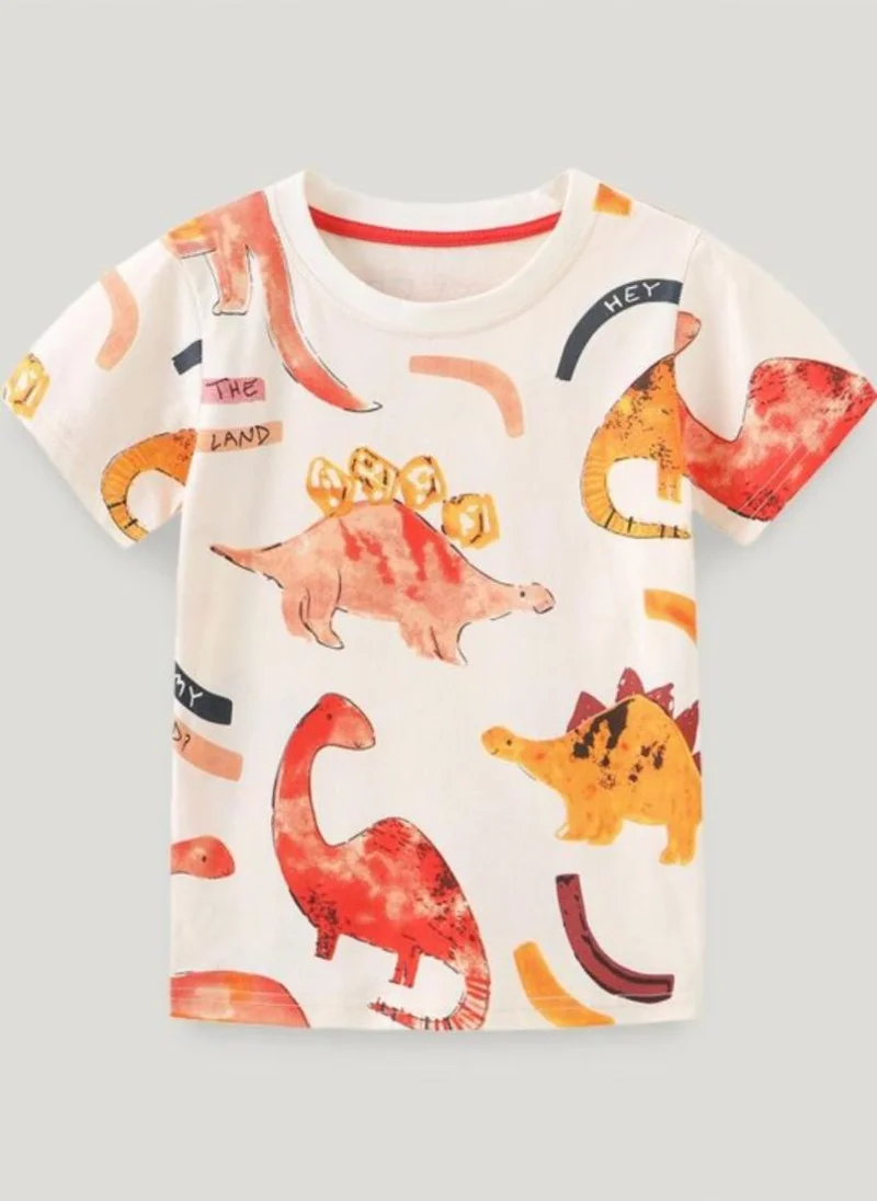 يونيكي White Conversational Printed Round Neck Cotton T-shirt