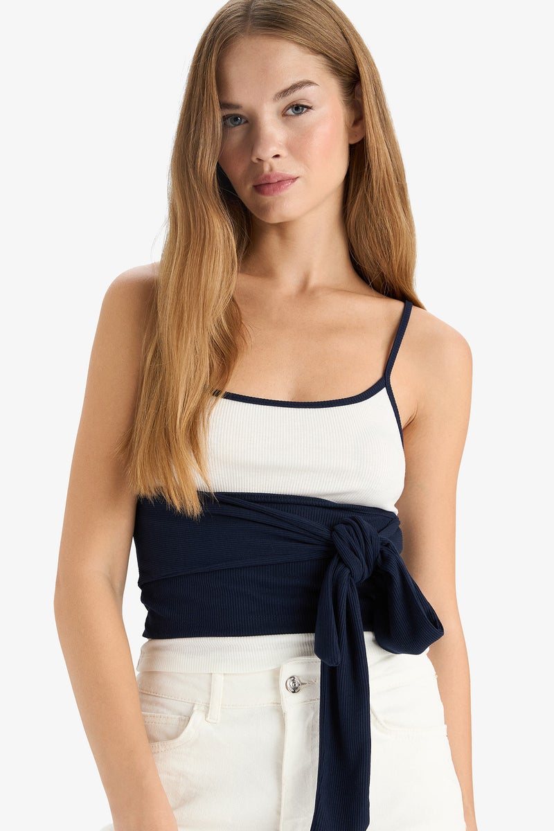 DeFacto White Woman Waisted Camisole Belted Tank Top Casual - Image 1