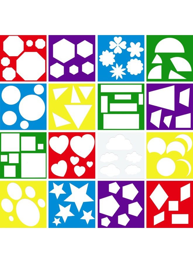 Epakh 16 Pieces Geometric Shapes Stencils Simple Painting Stencils Triangle Round Stencils Colorful Drawing Templates Art Painting Templates for Kid Children Painting Drawing DIY Craft (Classic Style) - Image 1