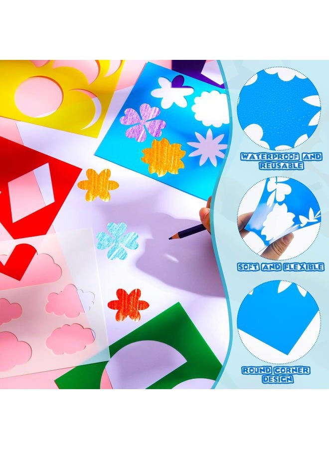 Epakh 16 Pieces Geometric Shapes Stencils Simple Painting Stencils Triangle Round Stencils Colorful Drawing Templates Art Painting Templates for Kid Children Painting Drawing DIY Craft (Classic Style) - Image 3