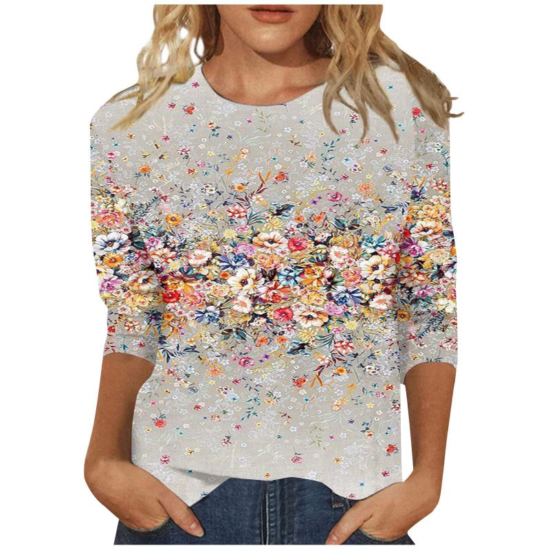 Women'S 3D Printed Crewneck 7-Sleeve T-Shirt - Image 1