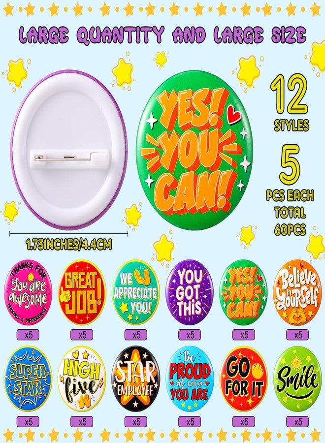 Yinkin 60 Pcs Employee Recognition Pin 1.7'' Appreciation Button Pin Bulk Large Positive Badge Team Motivational Inspirational Reward Badge for Office School Teacher Worker Encouraging Gift,12 Style - Image 2