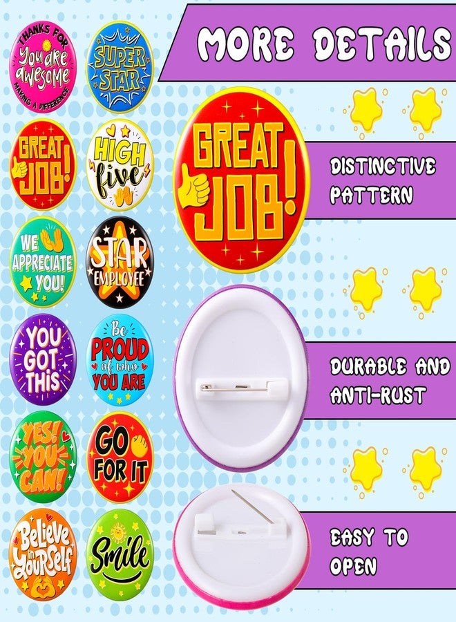 Yinkin 60 Pcs Employee Recognition Pin 1.7'' Appreciation Button Pin Bulk Large Positive Badge Team Motivational Inspirational Reward Badge for Office School Teacher Worker Encouraging Gift,12 Style - Image 5