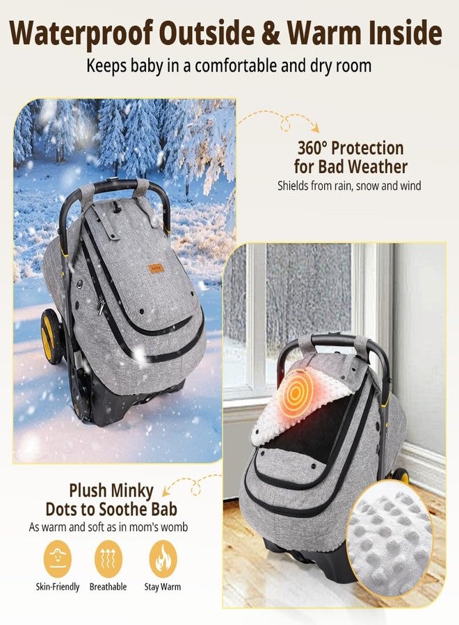 Bioby Waterproof Baby Car Seat Cover, Infant Car Seat Cover for Boy Girl, Roomy Cozy Windproof Sun Protection Baby Carseat Covers Canopy with Breathable Net and Holes, Universal Fitted Gray - Image 3
