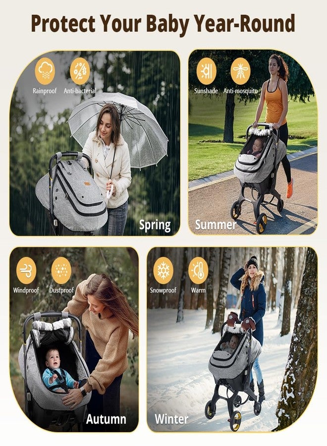 Bioby Waterproof Baby Car Seat Cover, Infant Car Seat Cover for Boy Girl, Roomy Cozy Windproof Sun Protection Baby Carseat Covers Canopy with Breathable Net and Holes, Universal Fitted Gray - Image 2