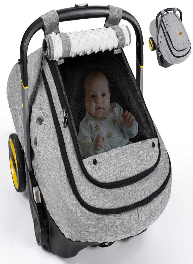 Bioby Waterproof Baby Car Seat Cover, Infant Car Seat Cover for Boy Girl, Roomy Cozy Windproof Sun Protection Baby Carseat Covers Canopy with Breathable Net and Holes, Universal Fitted Gray - Image 1
