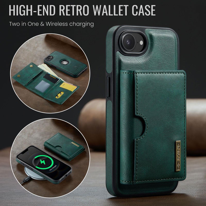 Dg Ming For Iphone 16E M6 Series Rfid Tri-Fold Card Bag Removable Leather Phone Case(Green) - Image 2