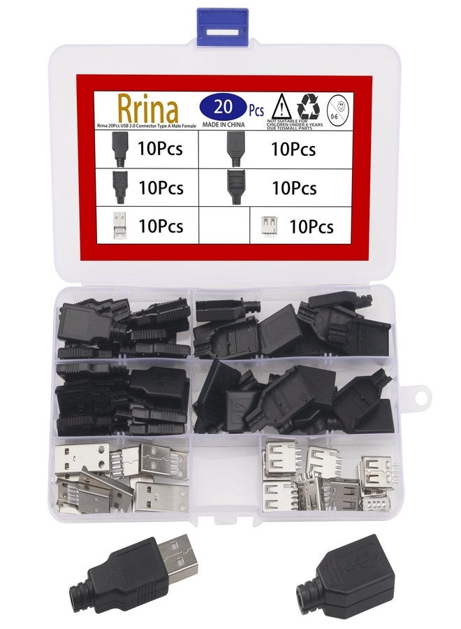 Rrina 20Pcs USB 2.0 Connector Type A Male Female 4 Pin Plug Jack Socket with Black Plastic Cover DIY - Image 1