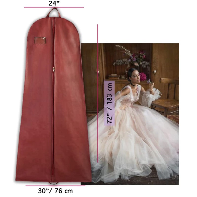 Global Trade Wedding Lehenga Gown Long Dress Garment Cover Bags 72 with 8 Gusset Wedding Dress Lehenga Long Dress Storage Bag Non Woven Fabric with Front Zip Pack Of 6 Maroon - Image 4
