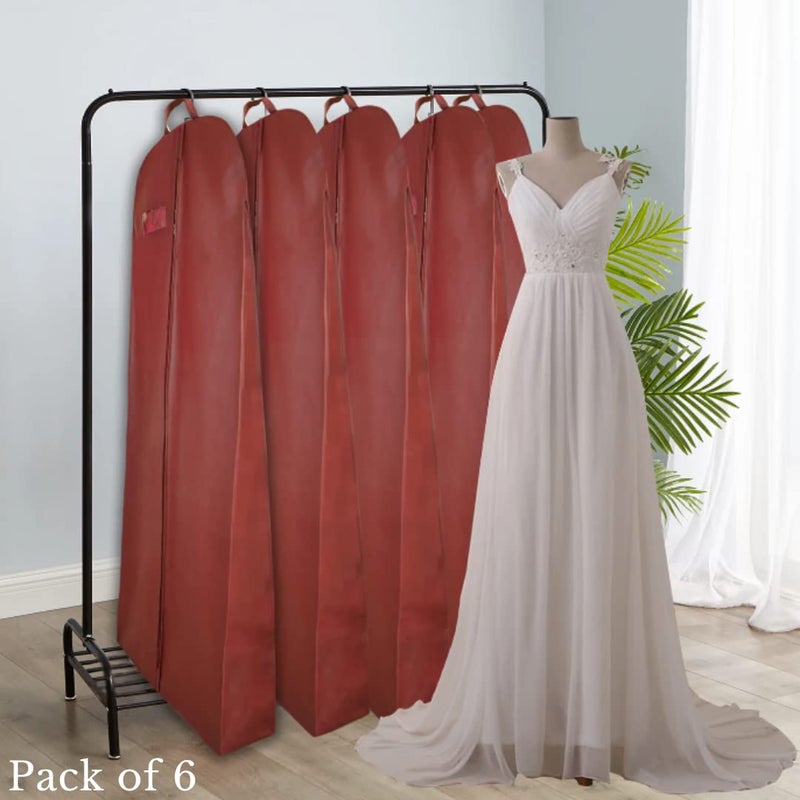 Global Trade Wedding Lehenga Gown Long Dress Garment Cover Bags 72 with 8 Gusset Wedding Dress Lehenga Long Dress Storage Bag Non Woven Fabric with Front Zip Pack Of 6 Maroon - Image 2