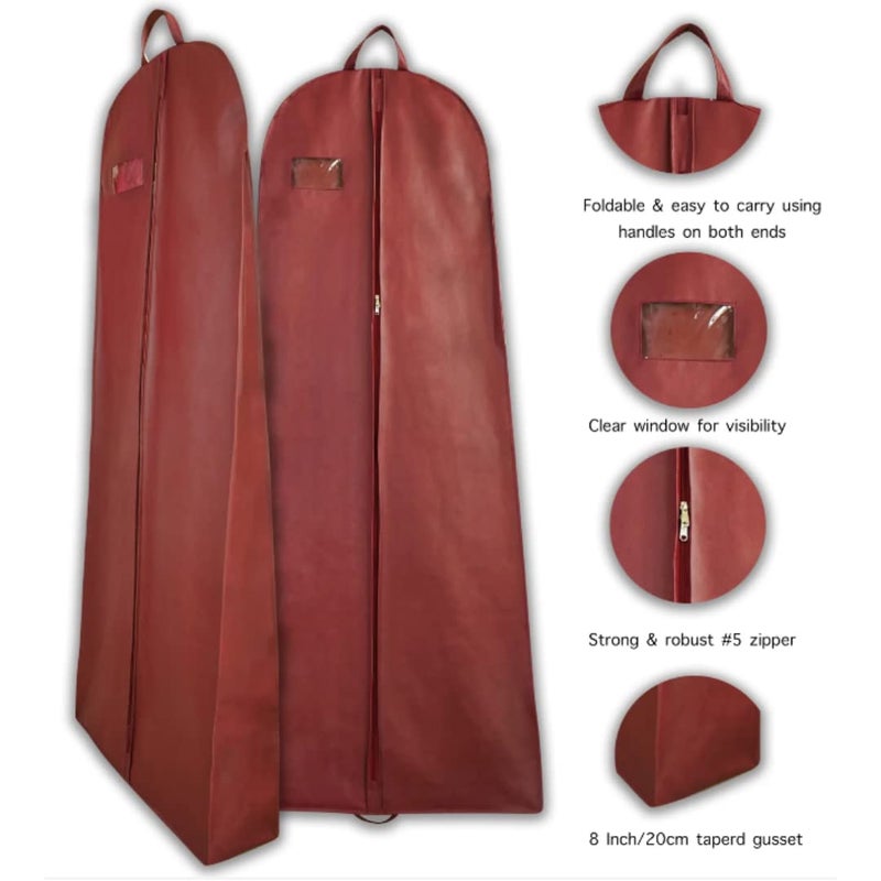 Global Trade Wedding Lehenga Gown Long Dress Garment Cover Bags 72 with 8 Gusset Wedding Dress Lehenga Long Dress Storage Bag Non Woven Fabric with Front Zip Pack Of 6 Maroon - Image 5