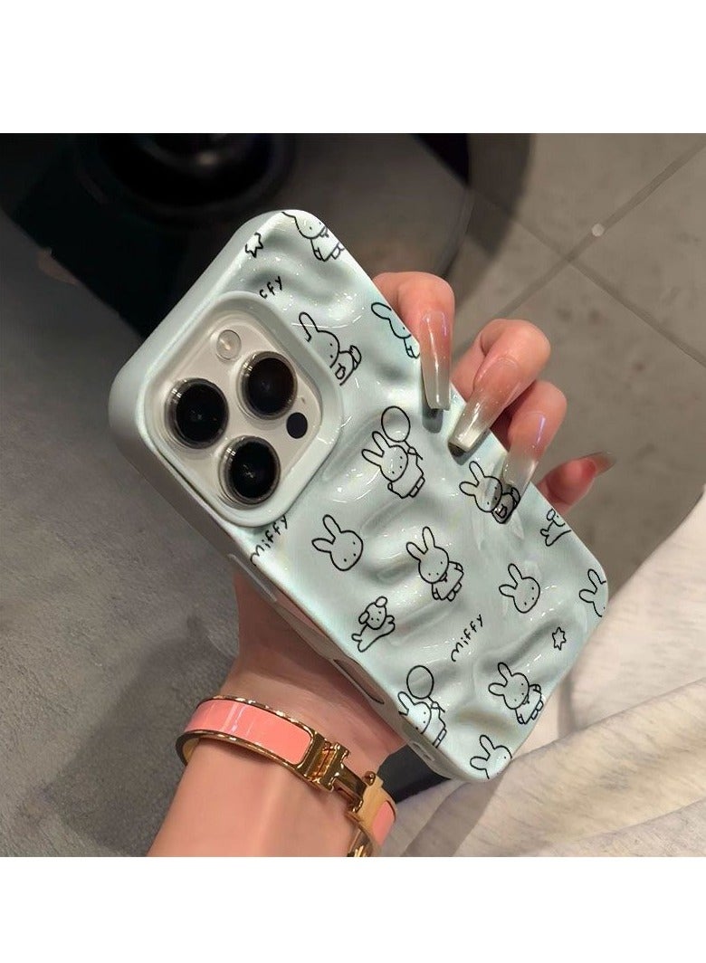 NIBEMINENT Full Screen Lines Mimi Rabbit Protective TPU Case Cover For iPhone 15 Pro Max, Blue