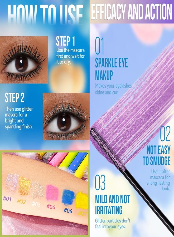 DENESTUP 6 Colors Colorful Mascara for Eyelashes Set, Pearly Glitter Waterproof No Smudge, Charming Voluminous, Halloween Christmas Eyes Makeup - Image 5