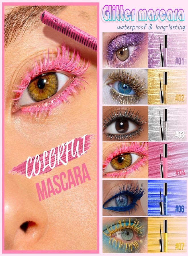 DENESTUP 6 Colors Colorful Mascara for Eyelashes Set, Pearly Glitter Waterproof No Smudge, Charming Voluminous, Halloween Christmas Eyes Makeup - Image 2