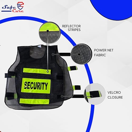 Safe Cure Reflective Jacket for Men & Women | Print Security Guard Design | Radium | Multipurpose - Traffic Control, Sports, Construction | Black Pack Of 5 - Image 2