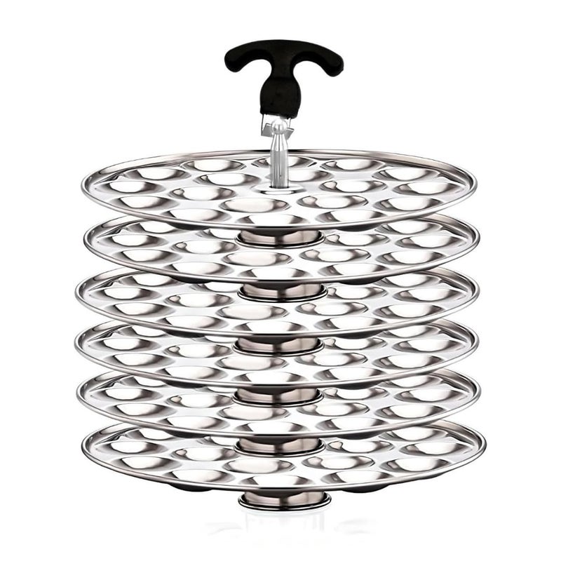 AadiVeer Royal Stainless Steel 6 Mini Idli Plates Mini Idli Stand Mini Idli Maker 108 Idlies With Stand Lifter Silver - Image 1