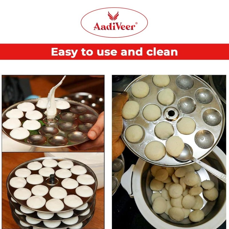 AadiVeer Royal Stainless Steel 6 Mini Idli Plates Mini Idli Stand Mini Idli Maker 108 Idlies With Stand Lifter Silver - Image 4