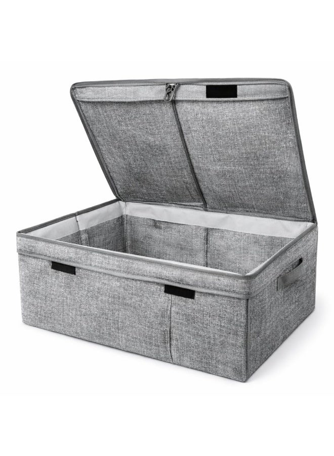Large Foldable Storage Box with Lid – Fabric Organizer Bin with Handles for Clothes, Closet & Underbed Storage, Gray - Image 1