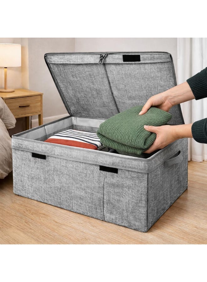 Large Foldable Storage Box with Lid – Fabric Organizer Bin with Handles for Clothes, Closet & Underbed Storage, Gray - Image 2
