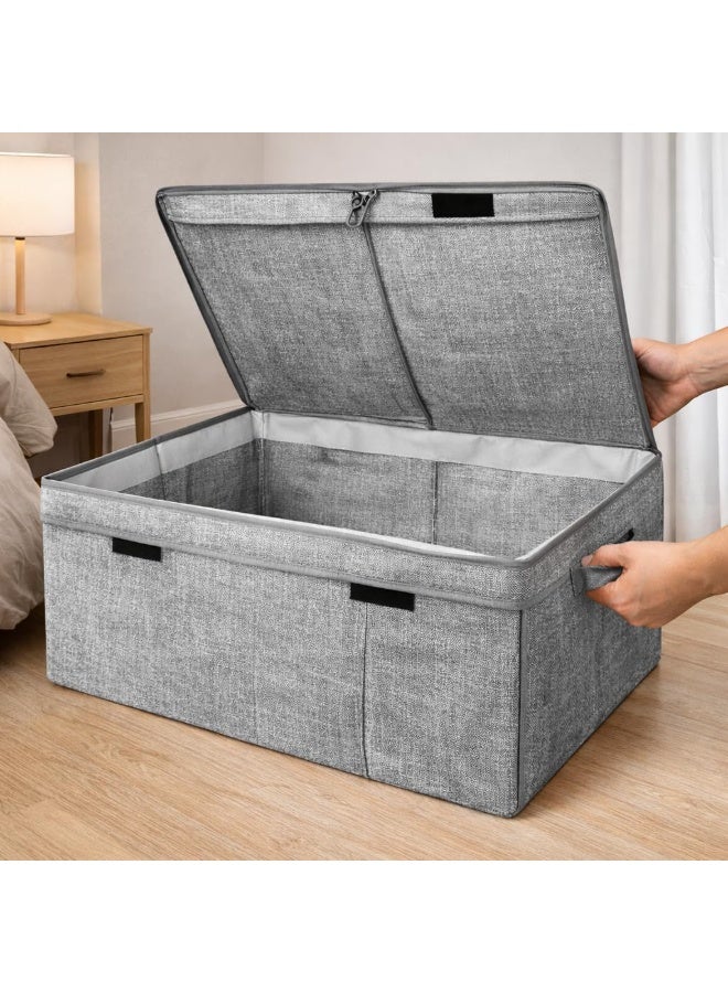 Large Foldable Storage Box with Lid – Fabric Organizer Bin with Handles for Clothes, Closet & Underbed Storage, Gray - Image 3