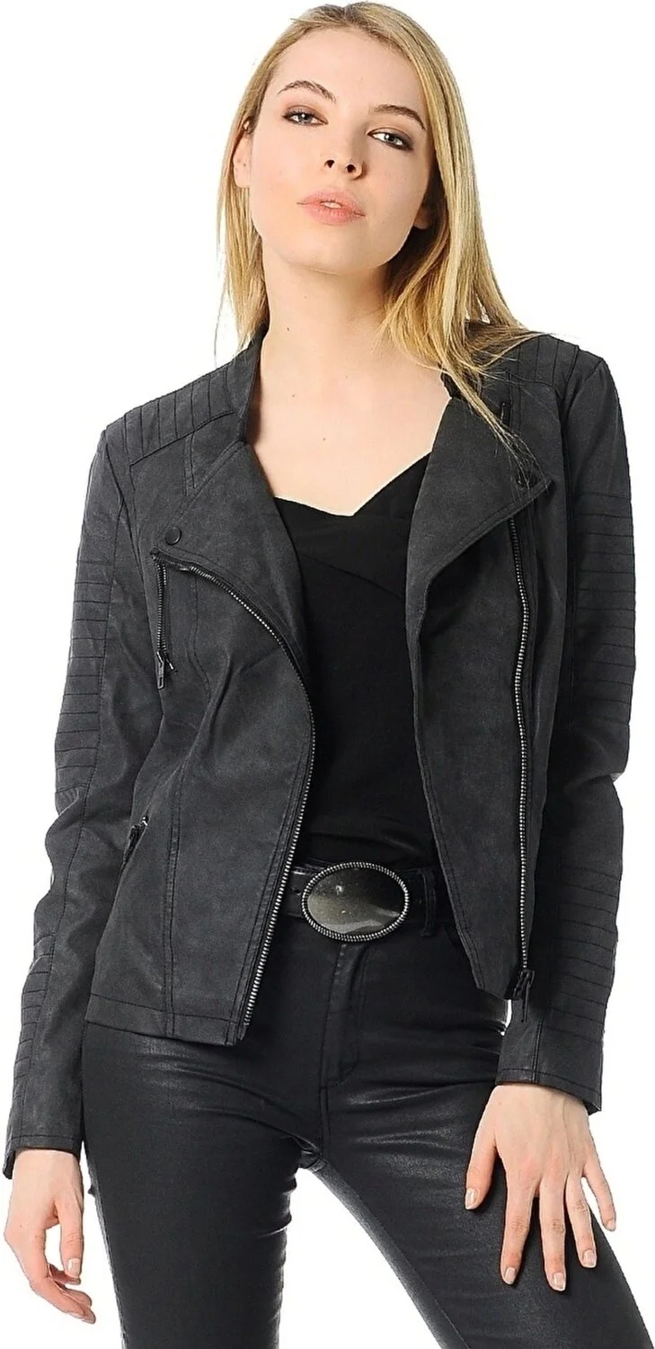 اونلي 15102997 Women's Faux Leather Jacket - Black