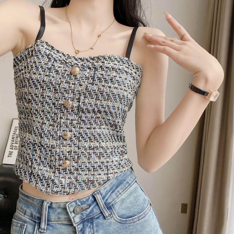 New Korean Style Chanel Style Sling All-Match Fashionable Adjustable Shoulder Strap Front Button Beautiful Back Vest 2256 - Image 1