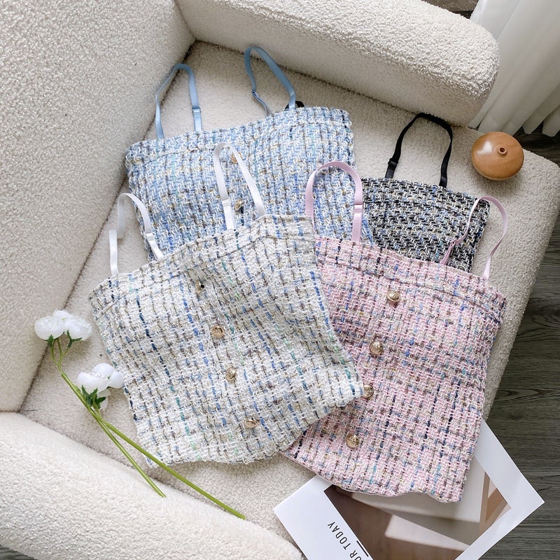 New Korean Style Chanel Style Sling All-Match Fashionable Adjustable Shoulder Strap Front Button Beautiful Back Vest 2256 - Image 2