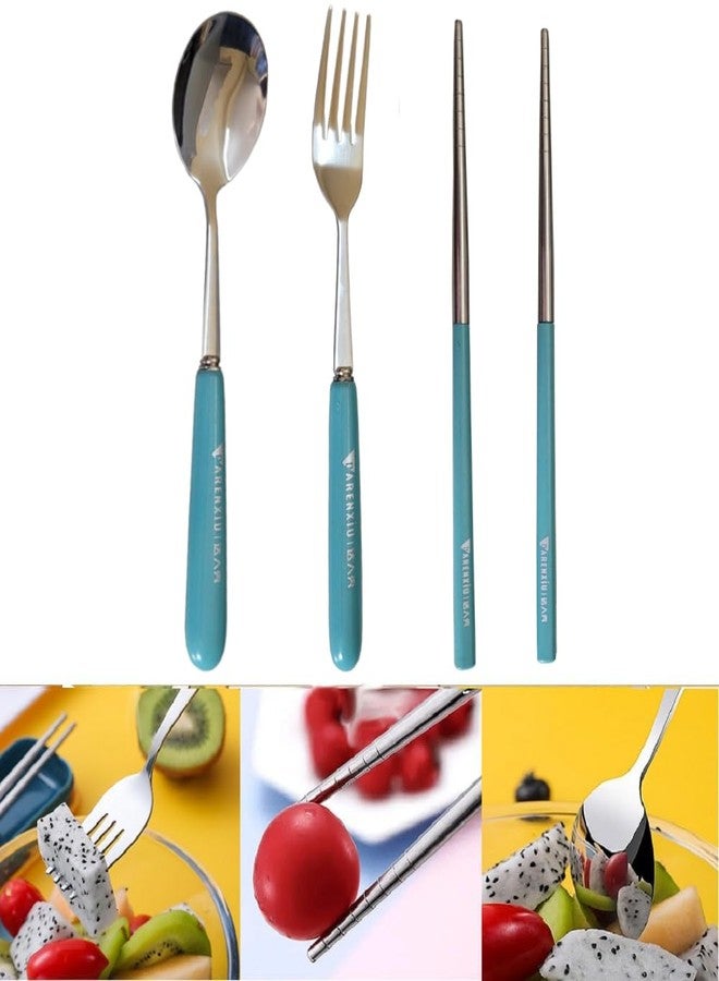 Prostuff.in® Portable Cutlery 3 pcs/Set for Restaurant, Stainless Steel Fork Spoon Chopsticks, Cutlery Gifts Outdoor Picnic Portable Tableware Can Also Be Used for Students Portable Multicolor - Image 1