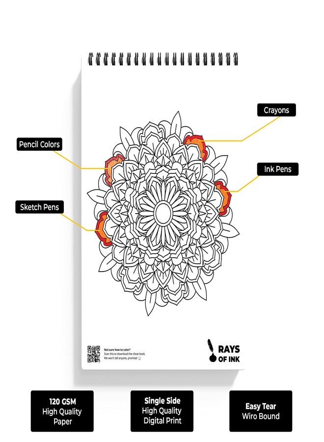 Rays Of Ink Mandala Coloring Book For Adults | Ideal For Stress Relieving, Relaxing & Meditation | 120 GSM Thick Paper - Image 3