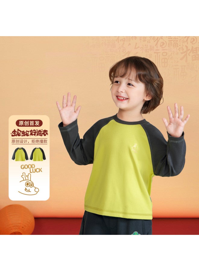 Antibacterial & Heating] Boys' Base Layer New Year's Long-sleeve T-shirt Inner Wear Baby Crewneck T-shirt Girls' Top - Image 2