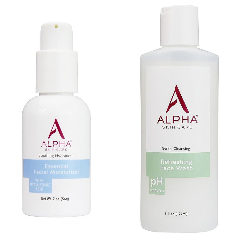 Alpha Skin Care Bundle, Refreshing Face Wash Anti-Aging Formula 6 oz & Essential Facial Moisturizer with Hyaluronic Acid 2 oz, Reduces Fine Lines & Wrinkles - Image 1