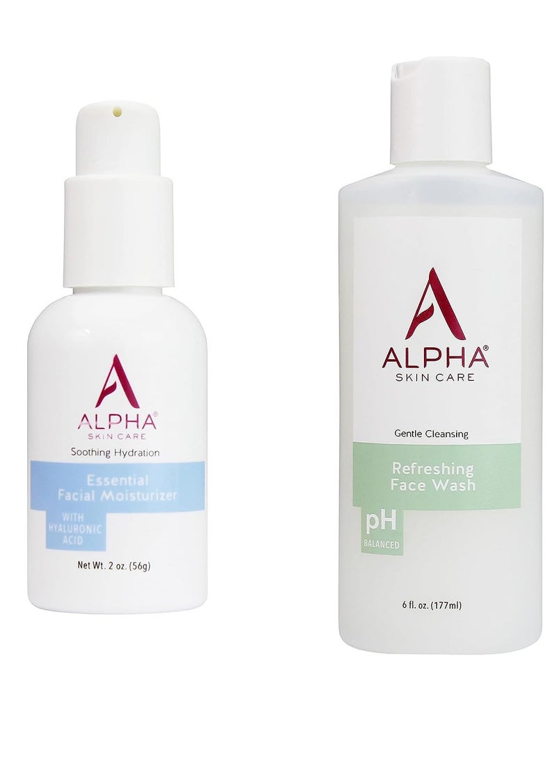 Alpha Alpha Skin Care Bundle Refreshing Face Wash | Anti-Aging Formula 6oz and Essential Facial Moisturizer with Hyaluronic Acid 2oz 