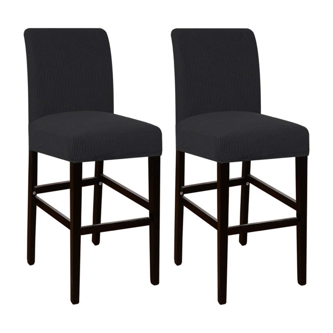 HIGH STRETCH BAR STOOL COVER PUB COUNTER CHAIR SEAT SLIPCOVER FOR DINING ROOM CAFE FURNITURE PROTECTORS NON SLIP WITH ELASTIC BOTTOM SET OF 2 BLACK
