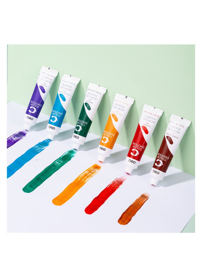 Deli Deli EC12-24 COLOR EMOTION 24-Color Acrylic Paint Set - 12ml Tubes, Rich Pigment & Quick-Drying - Ideal for Canvas, Fabric & Crafts (24PCS/Color Box)  - Image 3