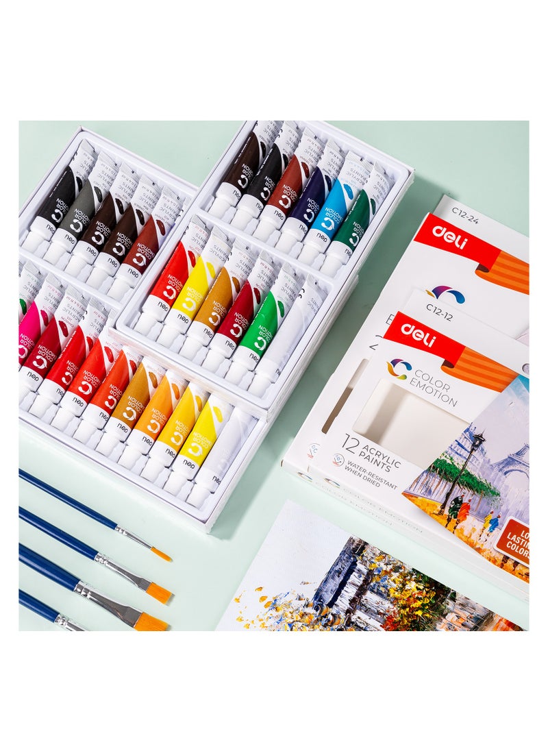 Deli Deli EC12-24 COLOR EMOTION 24-Color Acrylic Paint Set - 12ml Tubes, Rich Pigment & Quick-Drying - Ideal for Canvas, Fabric & Crafts (24PCS/Color Box)  - Image 5