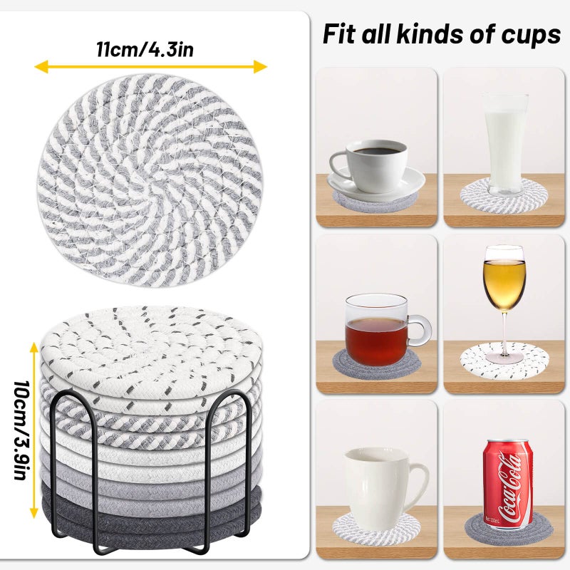 Billbotk 10 Pieces Coasters for Drink Absorbent  5 Colors Drink Coasters with Holder  Woven Coasters Set for Coffee Table  Wooden Table Decor  Home Decor  4.3 Inches - Image 2