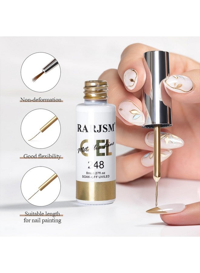 RARJSM Metallic Nail Art Gel Liner Bronze Gold Mirror Chrome 3D Effect Gel Nail Polish 8Ml Build In Thin Brush Metal Painted Drawing Striper Painting Gel Polish Soak Off Curing Requires For Home Salon - Image 5