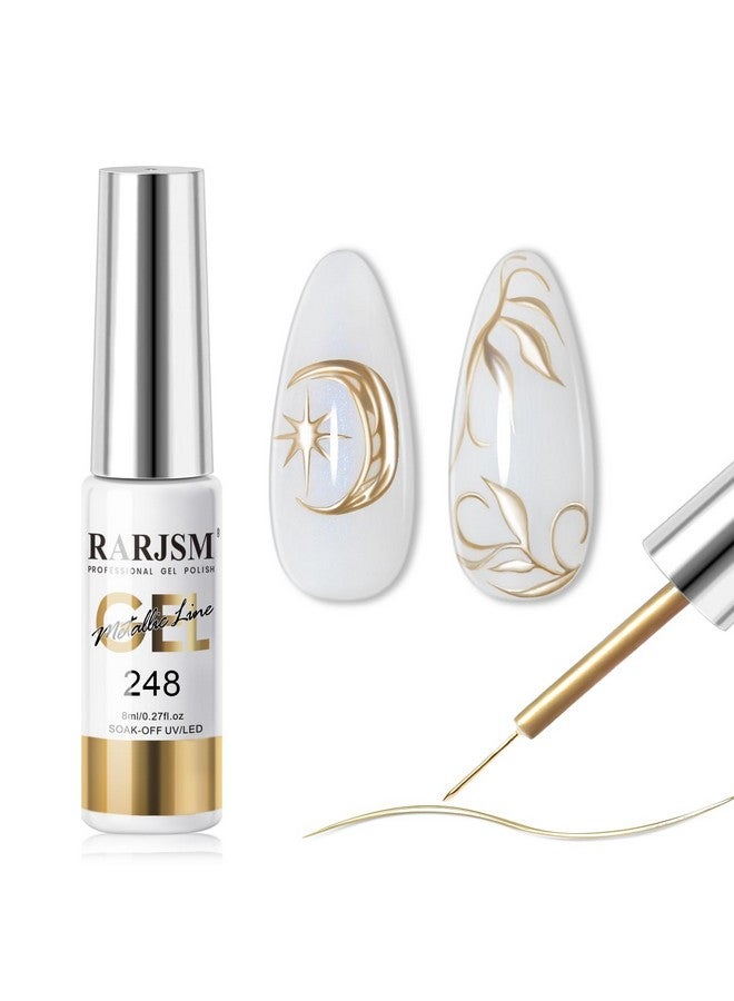 RARJSM Metallic Nail Art Gel Liner Bronze Gold Mirror Chrome 3D Effect Gel Nail Polish 8Ml Build In Thin Brush Metal Painted Drawing Striper Painting Gel Polish Soak Off Curing Requires For Home Salon - Image 1