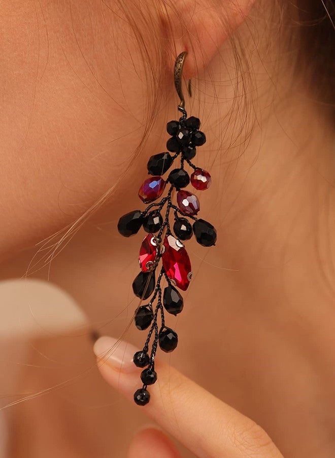 بيريوان طقم دبابيس شعر وأقراط للعروس من بيريوان، بتصميم باروكي، مرصع بأحجار الراين السوداء والحمراء، إكسسوارات شعر زفاف للعروس - Image 5