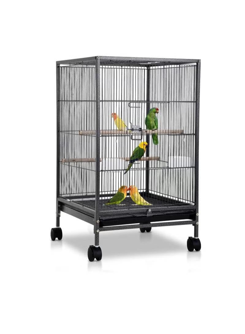 XiuWoo Metal Pet Bird Cage,73CM Wrought Iron Bird Cage with Rolling Stand, Pet Parrot Metal Bird Cage Black - Image 1