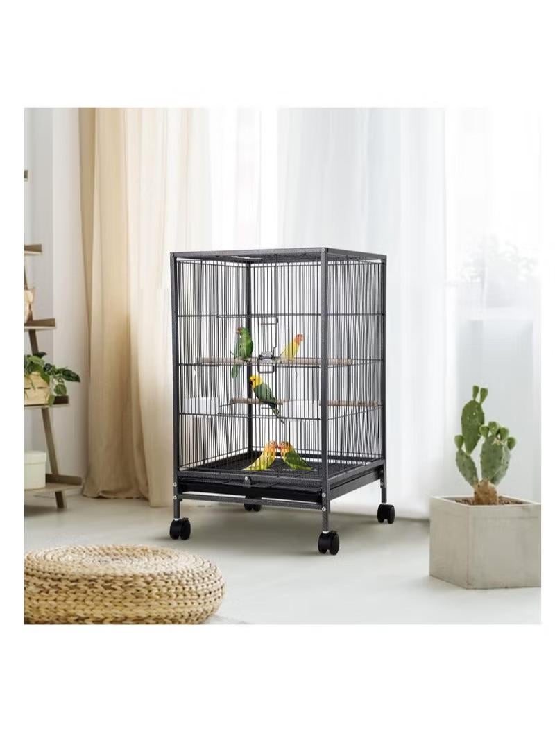 XiuWoo Metal Pet Bird Cage,73CM Wrought Iron Bird Cage with Rolling Stand, Pet Parrot Metal Bird Cage Black - Image 5
