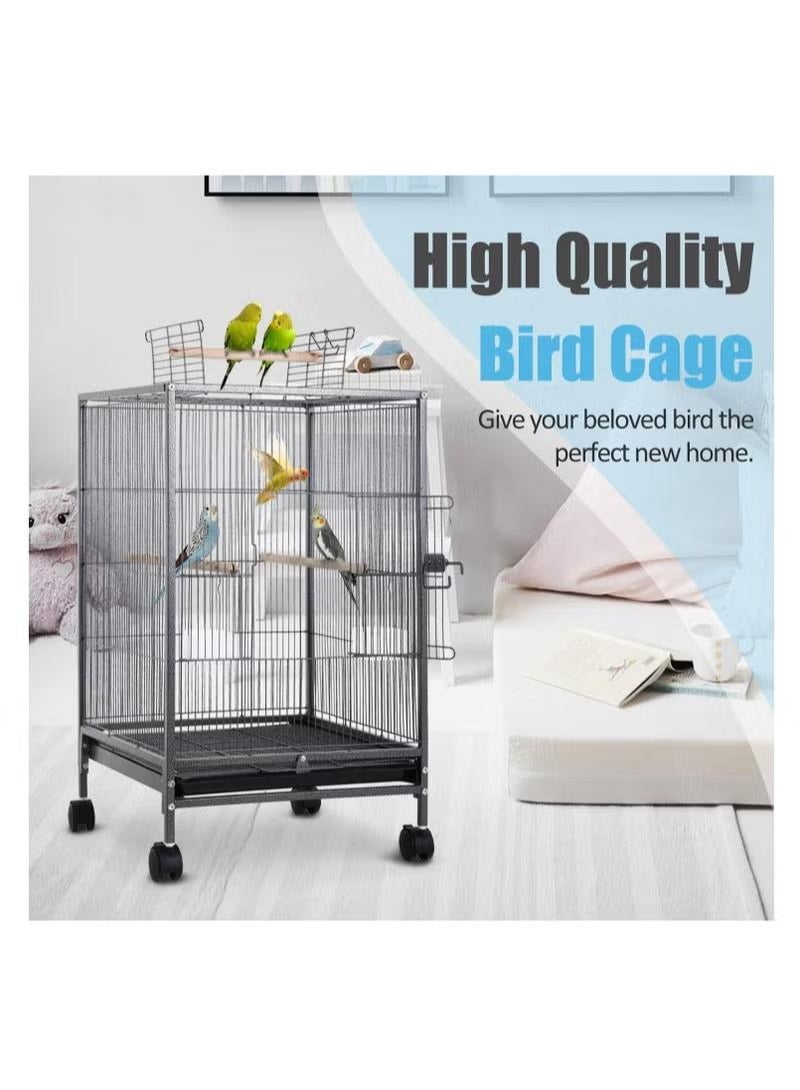 XiuWoo Metal Pet Bird Cage,73CM Wrought Iron Bird Cage with Rolling Stand, Pet Parrot Metal Bird Cage Black - Image 4
