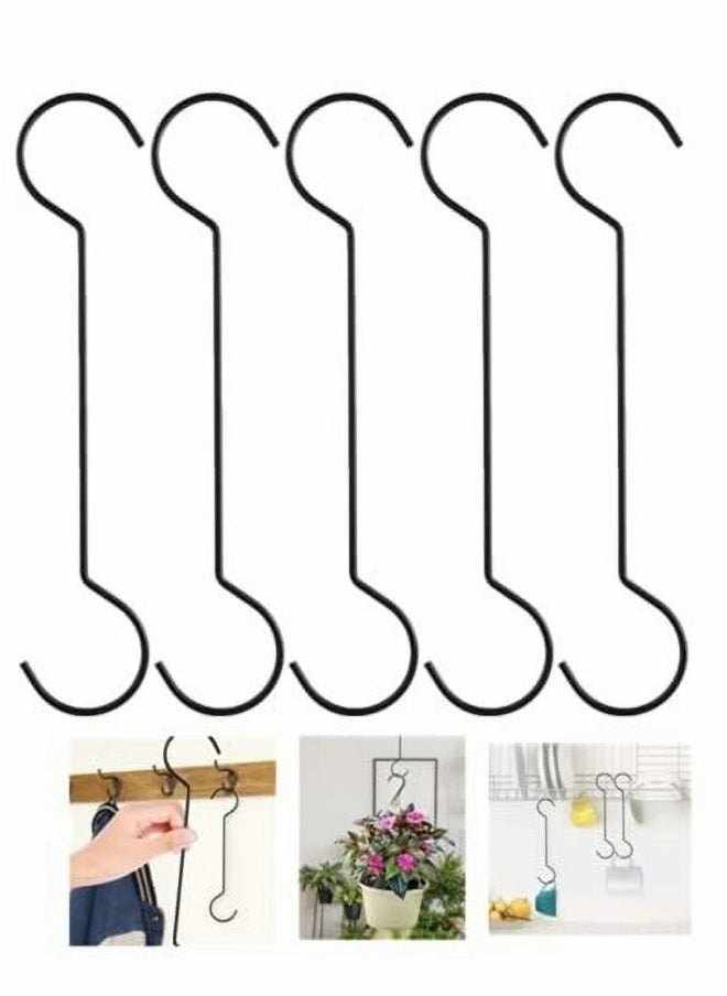 Generic - 5 PCS Bird Feeder Hooks Heavy Duty S Hooks for Hanging Long S Hooks Rustproof Tree Branch Hook for Indoor and Outdoor Wardrobe Hooks Fence Hooks Garden Hooks Tree Hooks 30 * 6cm, Black - Image 1
